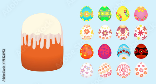 Happy Easter, Easter cake, painted eggs Vector illustration