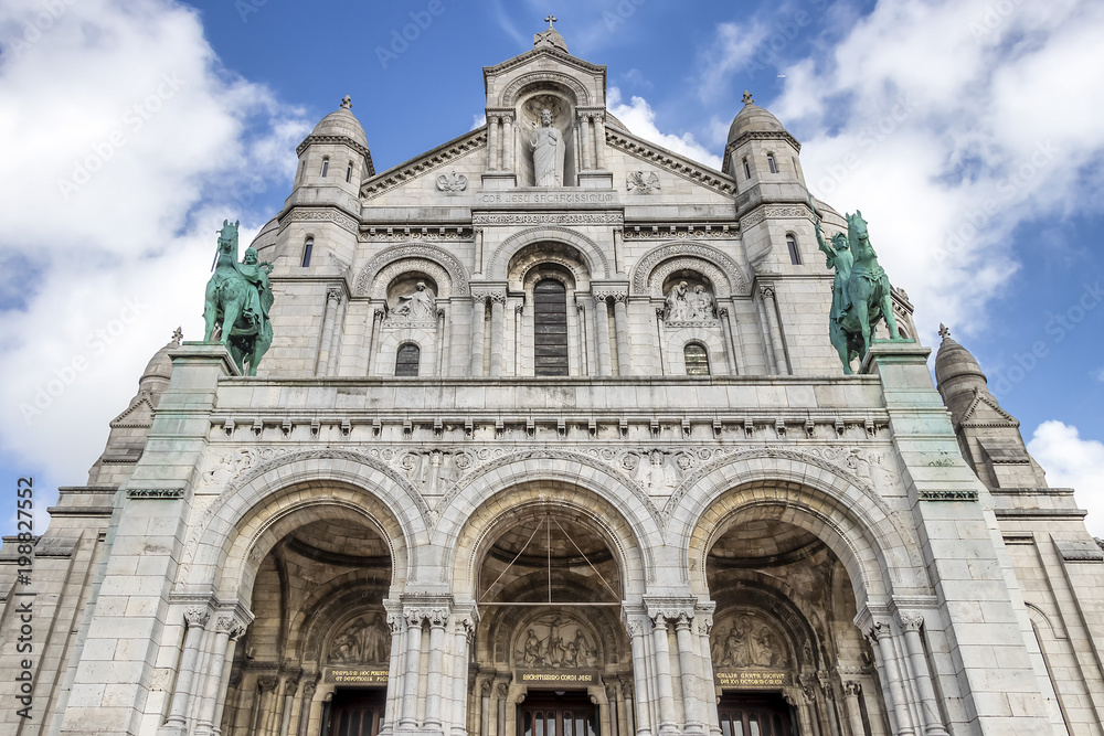 Facade of The Basilica of the Sacred Heart of Paris is a Roman Catholic church and minor basilica, dedicated to the Sacred Heart of Jesus,
