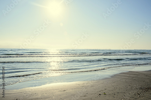 Beach of Black Sea from Mamaia  Romania with blue clear water and golden sand