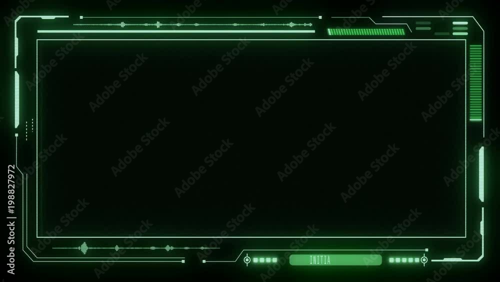 HUD Futuristic Green Elements Poor Interference Signal User Control Interface Screen Panel. Motion Abstract Hologram VHS Noise Background In Hi Technology Future Frame.