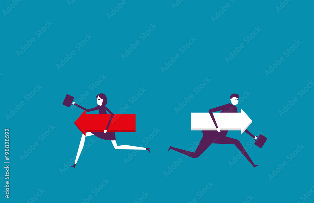 Business people holding arrow with running and different directions. Vector illustration business concept. Business people holding arrow with running and different directions. Vector illustration business concept.