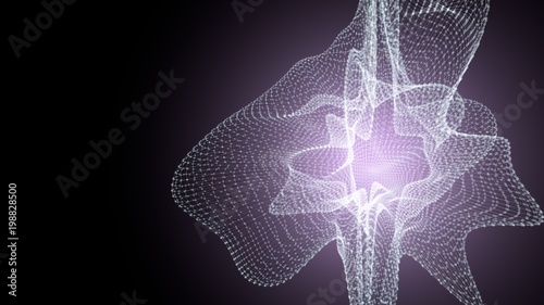 Molecule model with connected lines with dots on dark background. Medicine, technology, chemistry or science background. Scientific or medical background with molecules and atoms. 3d illustration.