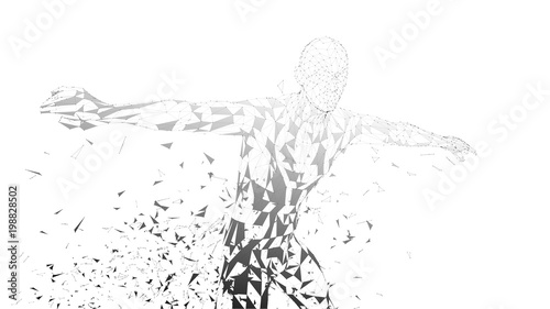 Conceptual abstract man. Connected lines, dots, triangles, particles on white background. Artificial intelligence concept. High technology vector digital background. 3D render vector illustration