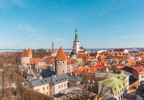 Panoramic view of Tallinn old town on sunny day. Tallinn, Estonia © Anastassia