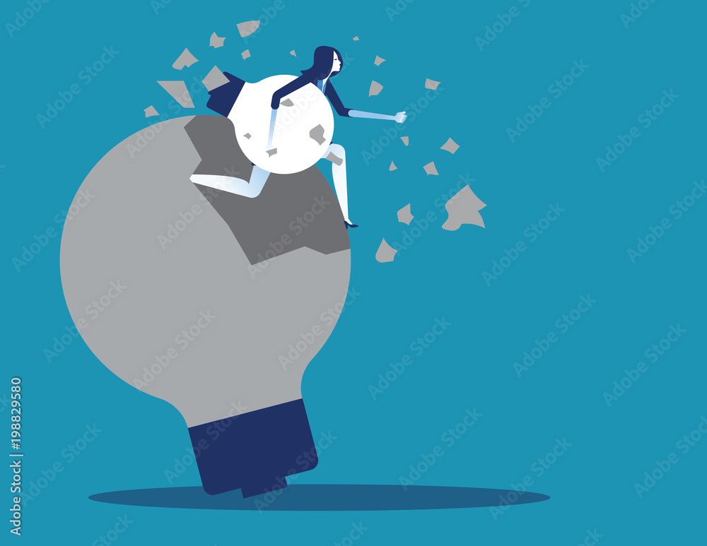 Businesswoman and breakthrough idea. Concept business vector illustration. Businesswoman and breakthrough idea. Concept business vector illustration.
