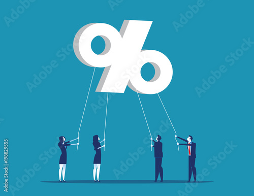 Business people trying to hold percent symbols. Concept business vector illustraiton.