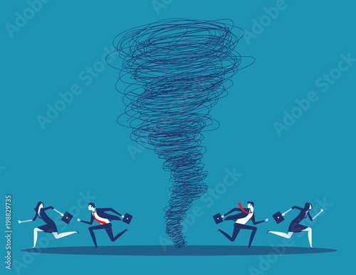 Business team escape on the tornado. Concept business vector illustration.