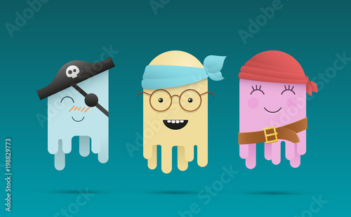 Three cute octopuses