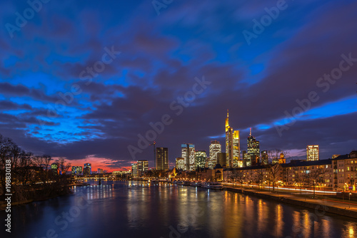 The skyline of the banking metropolis in Frankfurt am Main during the blue hour. Frankfurt  Germany   26 February 201