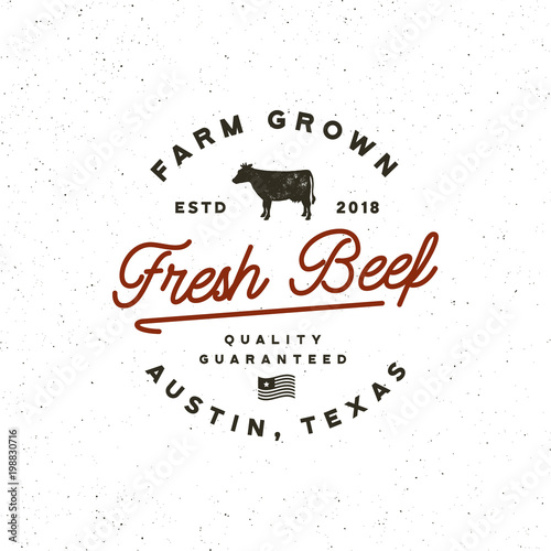 premium fresh beef label. retro styled meat shop emblem. vector illustration