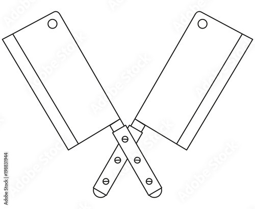 Line art black and white two crossed bbq knifes