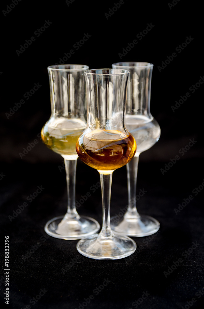 Three glasses of traditional rakija drink Stock Photo | Adobe Stock