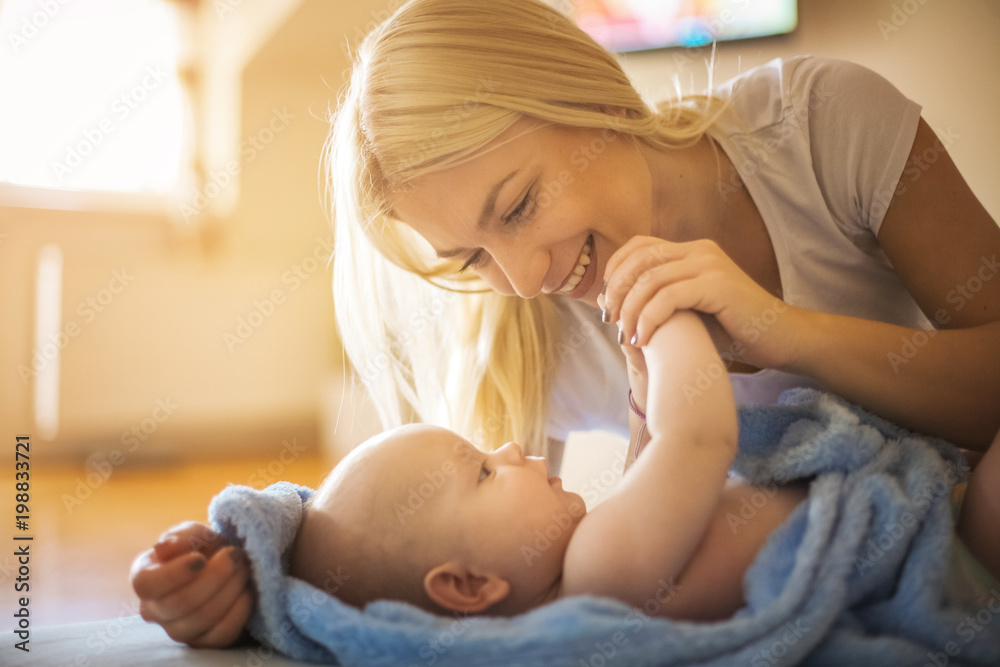 Mother with baby boy at home. Mother with baby boy at home.