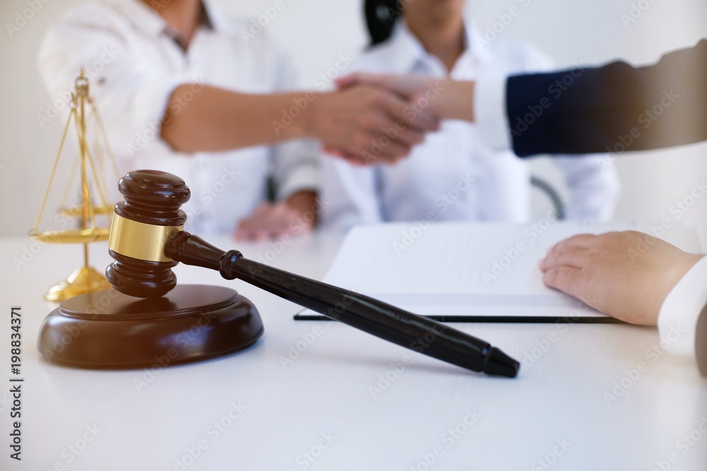 Female lawyer handshake with client. Business partnership meeting successful concept. Female lawyer handshake with client. Business partnership meeting successful concept.