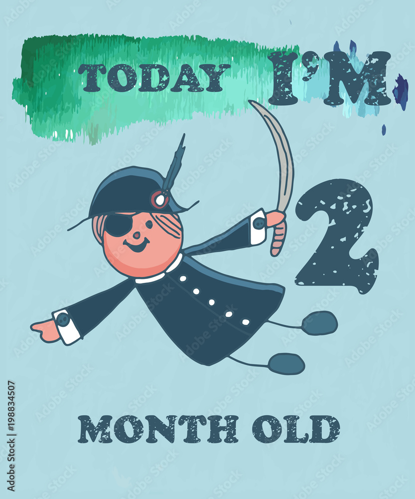 Vector baby milestone card for girl or boy.Today I'm 2 month old ...