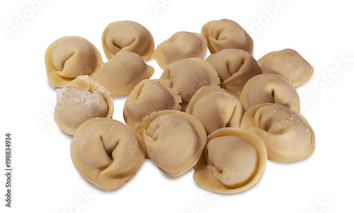 Raw Russian dumplings on white isolated background.