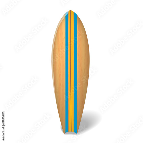 Vector wood surf board Summer Surfing Isolated realistic surfboard.