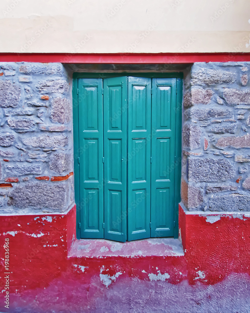 Greece, colorful house window