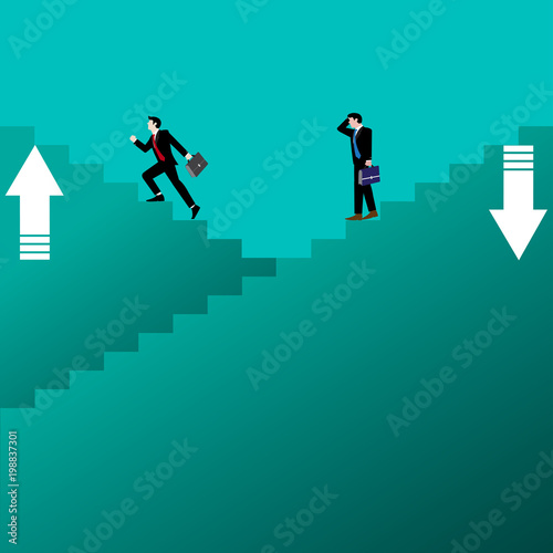 Businessman on staircase up and down