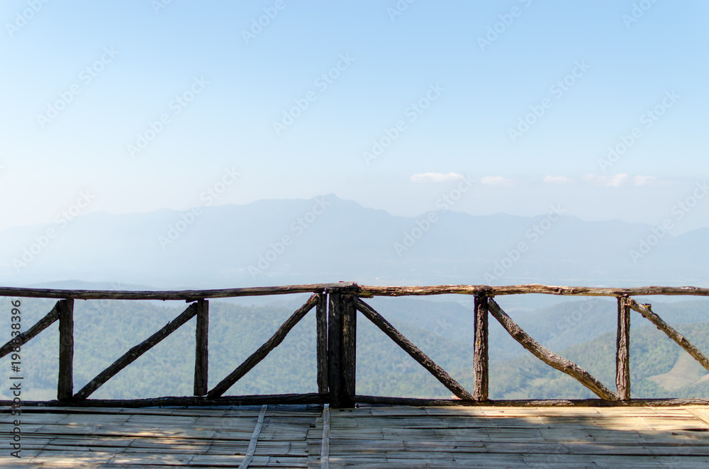 A Wooden of Balcony to see Landscape Mountain View. A Wooden of Balcony to see Landscape Mountain View.