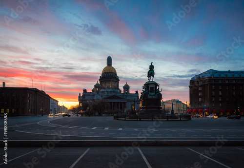 Evening view to Saint Isaac's square in Saint-Petersburg, Russia