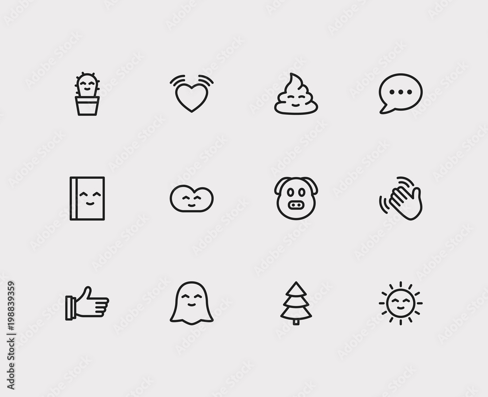 Set of ghost emoji, happy cloud and cute cactus emoji vector sign ...