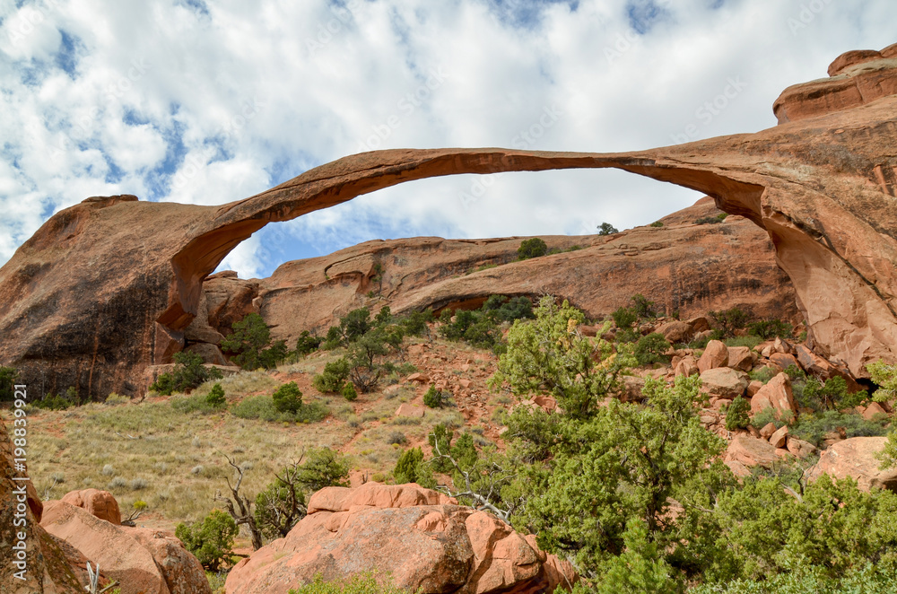 Landscape Arch view from Devils Garden trail Arches National Park, Moab, Utah