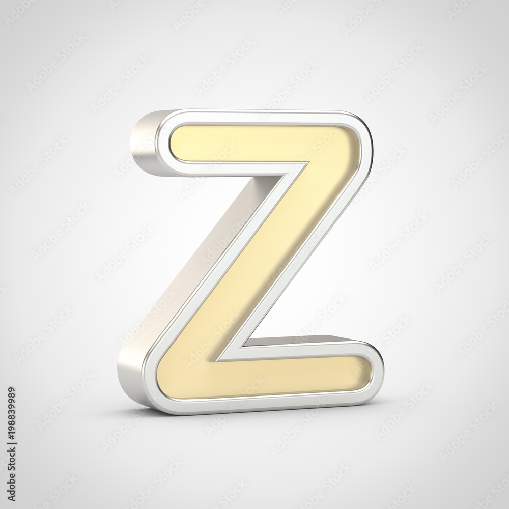 Gloosy golden letter Z uppercase with silver outline isolated on white background. Gloosy golden letter Z uppercase with silver outline isolated on white background.