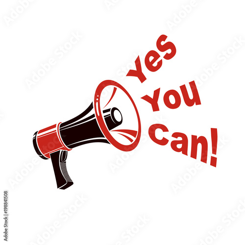 Vector leaflet created with loudspeaker equipment and yes you can inscription. Public information campaign intended to encourage or discourage definite forms of people behavior.