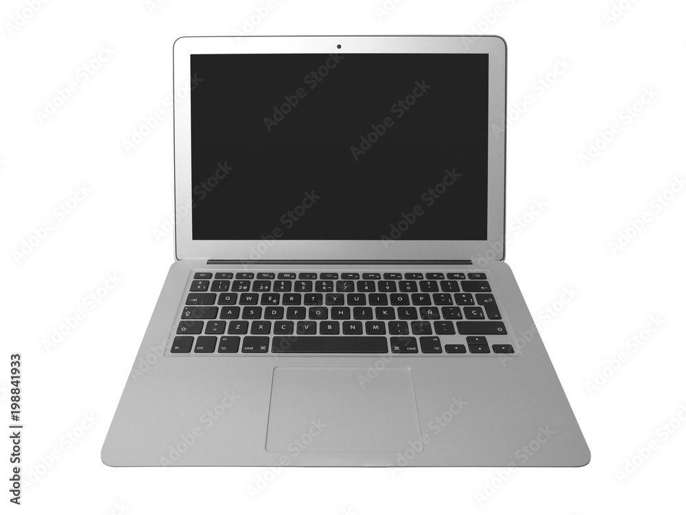 Laptop with spanish keyboard front view isolated on white Laptop with spanish keyboard front view isolated on white