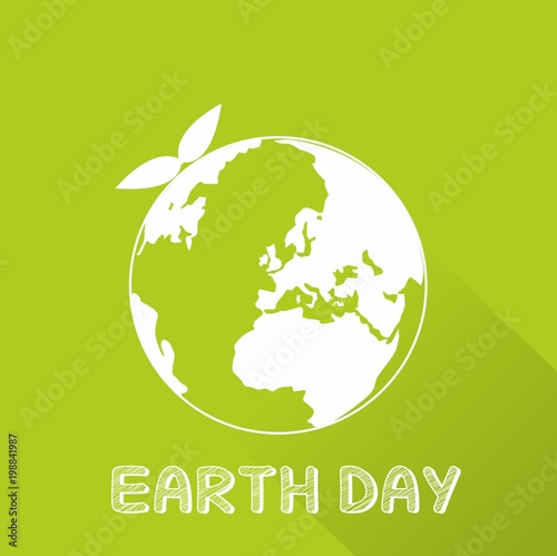 White eco globe with leaf on green background