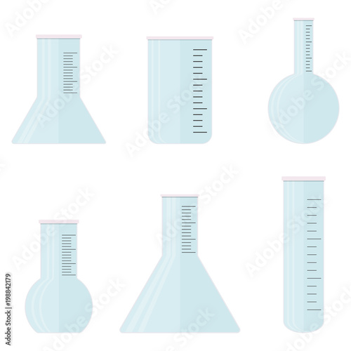 Glassware for laboratory flat set vector