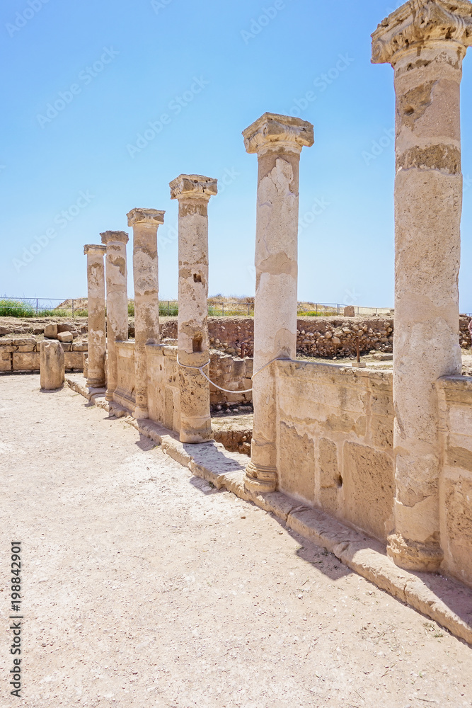 Ruins of ancient greek temple, Saranda Kolones. Archaeological park at Kato Paphos, Cyprus