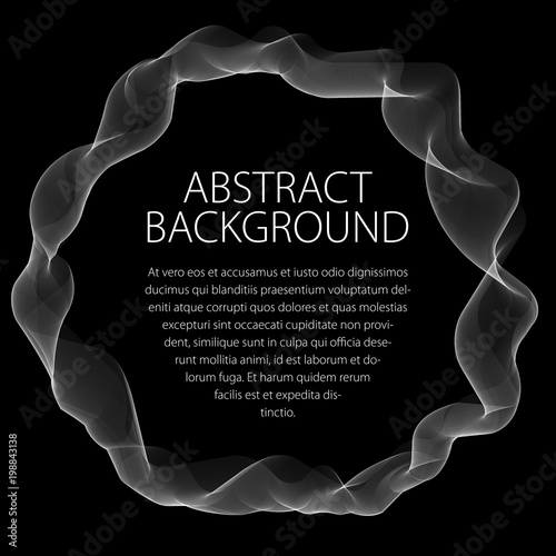 Round smooth linear frame of wavy lines. Vector abstract artistic beautiful background with copy space for text.  Isolated over black background.