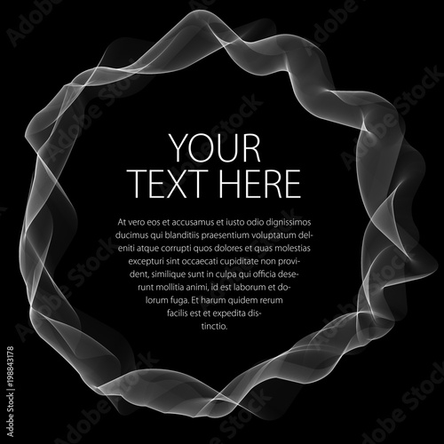 Flowing smooth linear frame in a shape of circle. Vector abstract artistic beautiful background with copy space for text.  Isolated over black background.