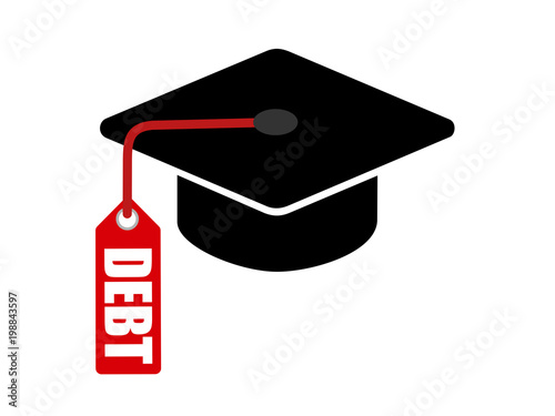 Student debt / loan -  financial price and cost of private tertiary studies at university and college and. Square academic cap and paying the tuition and fees for education. Simple vector illustration