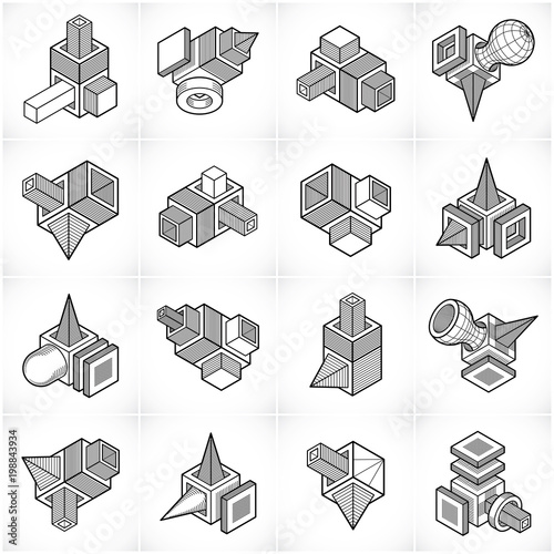 Engineering constructions collection, abstract vectors set.