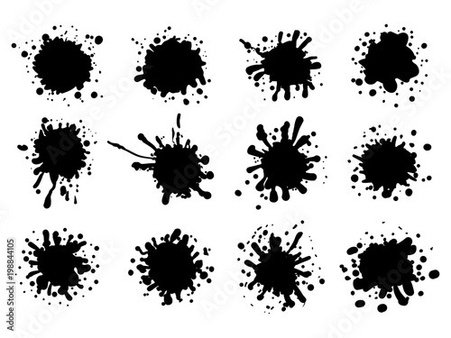 Set of black ink splatters. 