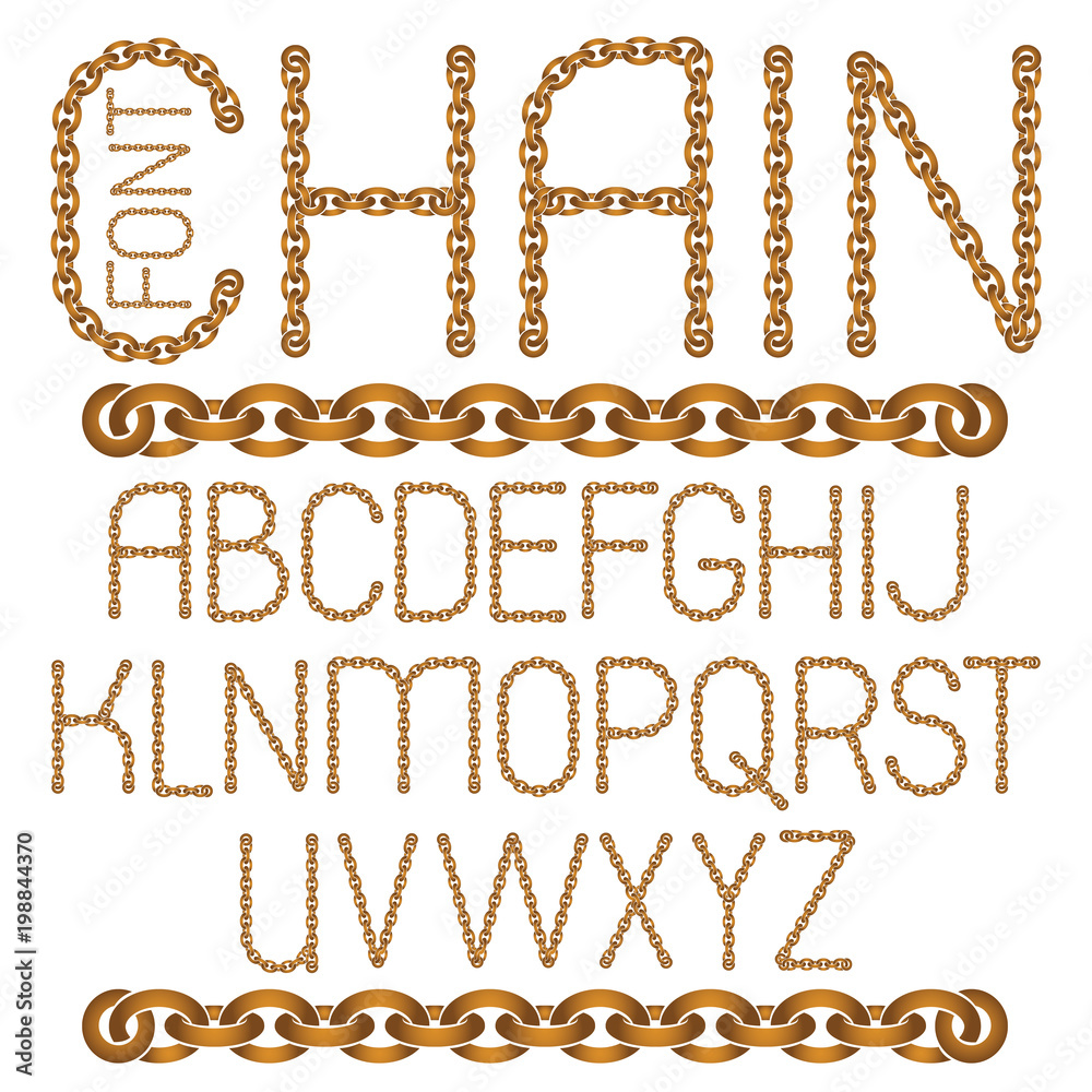 Vector English alphabet letters collection. Capital decorative font created using connected chain link.