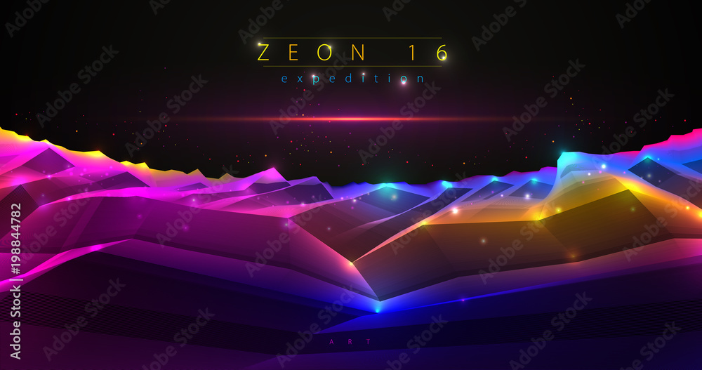 Obraz premium Science fiction vector cosmic illustration, space fantastic planet 3d line drawing. Usable as abstract background with copy space for title and text.