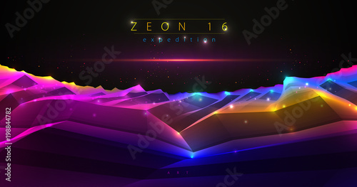 Science fiction vector cosmic illustration, space fantastic planet 3d line drawing. Usable as abstract background with copy space for title and text.