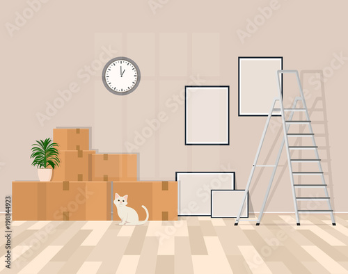 Room in the process of moving. Vector illustration.