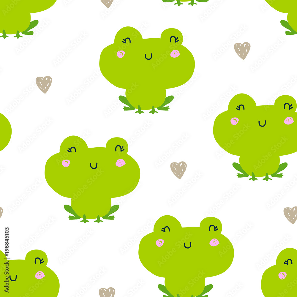Obraz premium Vector seamless background pattern with cute frogs