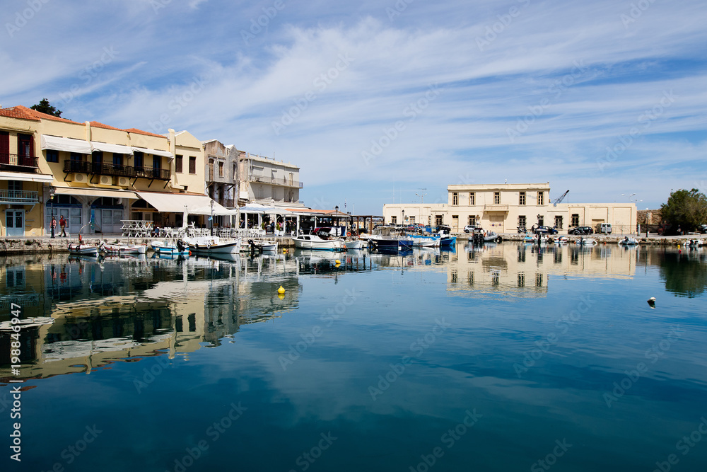 Rethymnon, old harbor, Crete, Greece, reflections on calm water