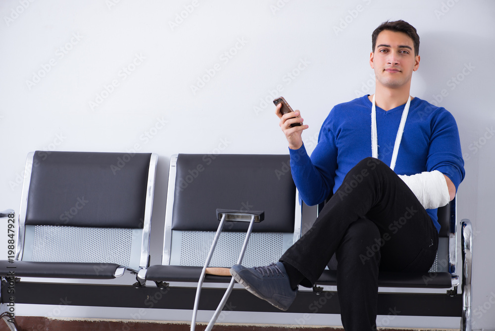 Desperate man waiting for his appointment in hospital with broke Desperate man waiting for his appointment in hospital with broke