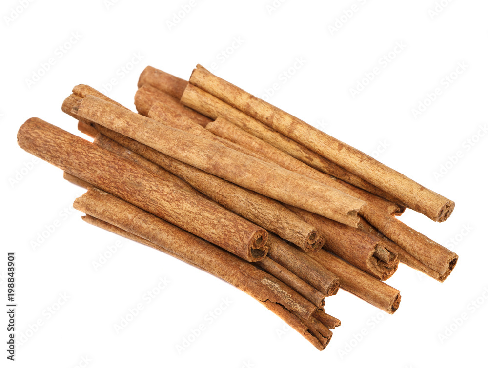 stick of dry cinnamon. Isolated on white background