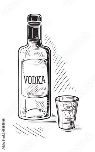 bottles and glass for alcohol sketch