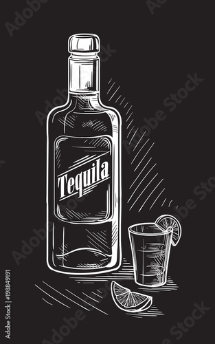 bottles and glass for alcohol sketch