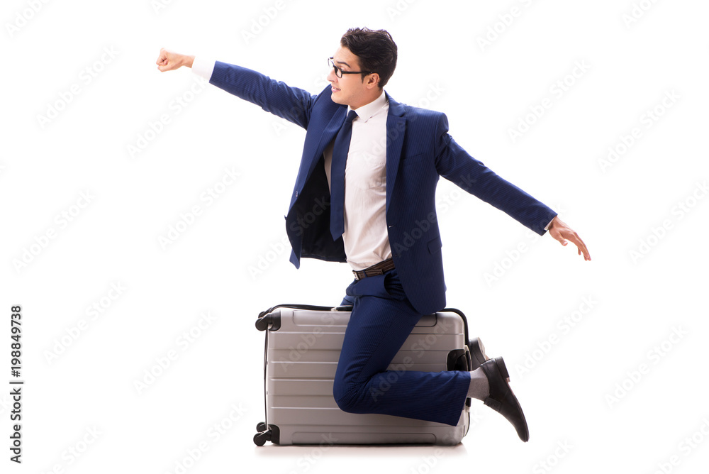 Businessman in business travel concept isolated on white Businessman in business travel concept isolated on white