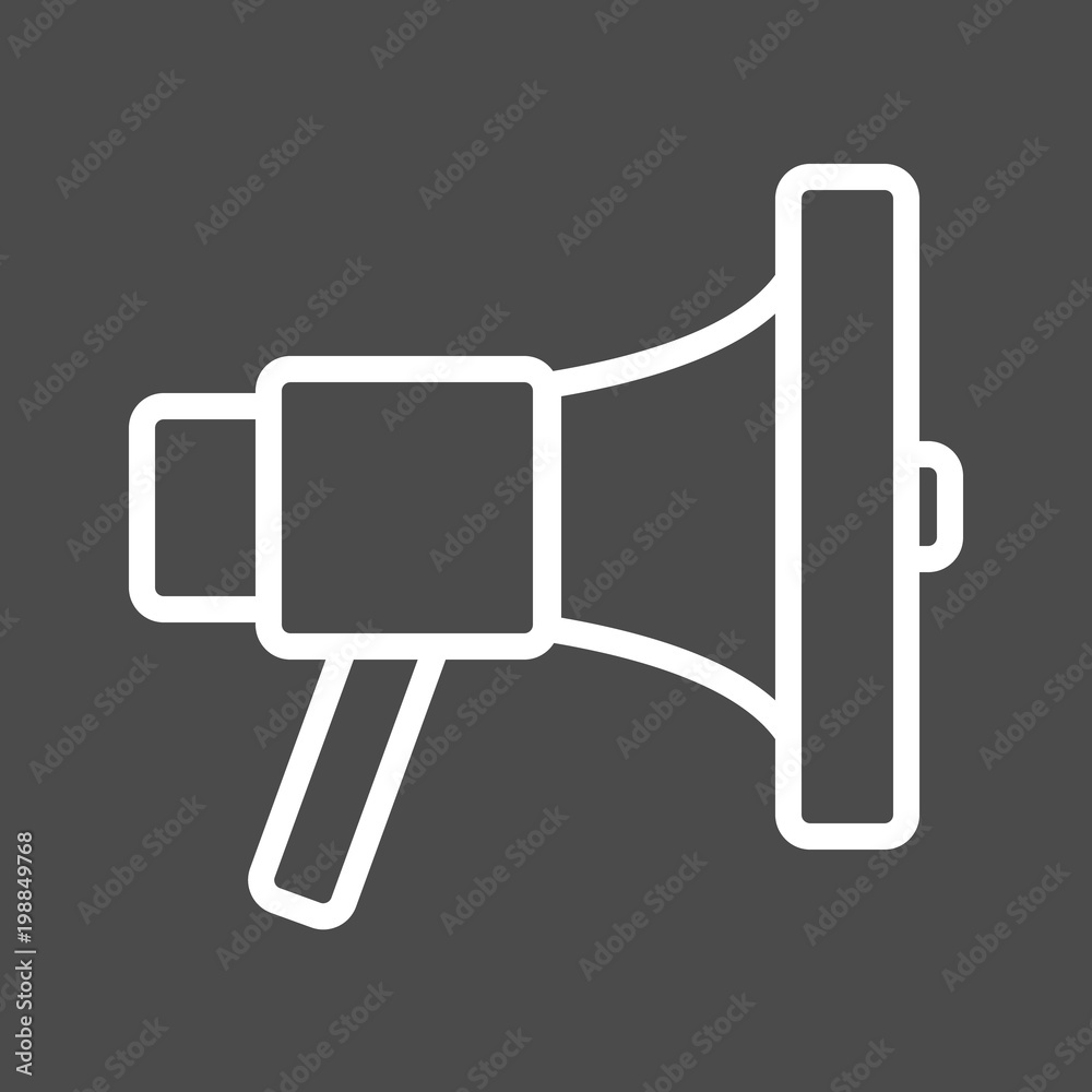 line loudspeaker Icon, line vector sign, white icone on gray background, pixel perfect, eps 8